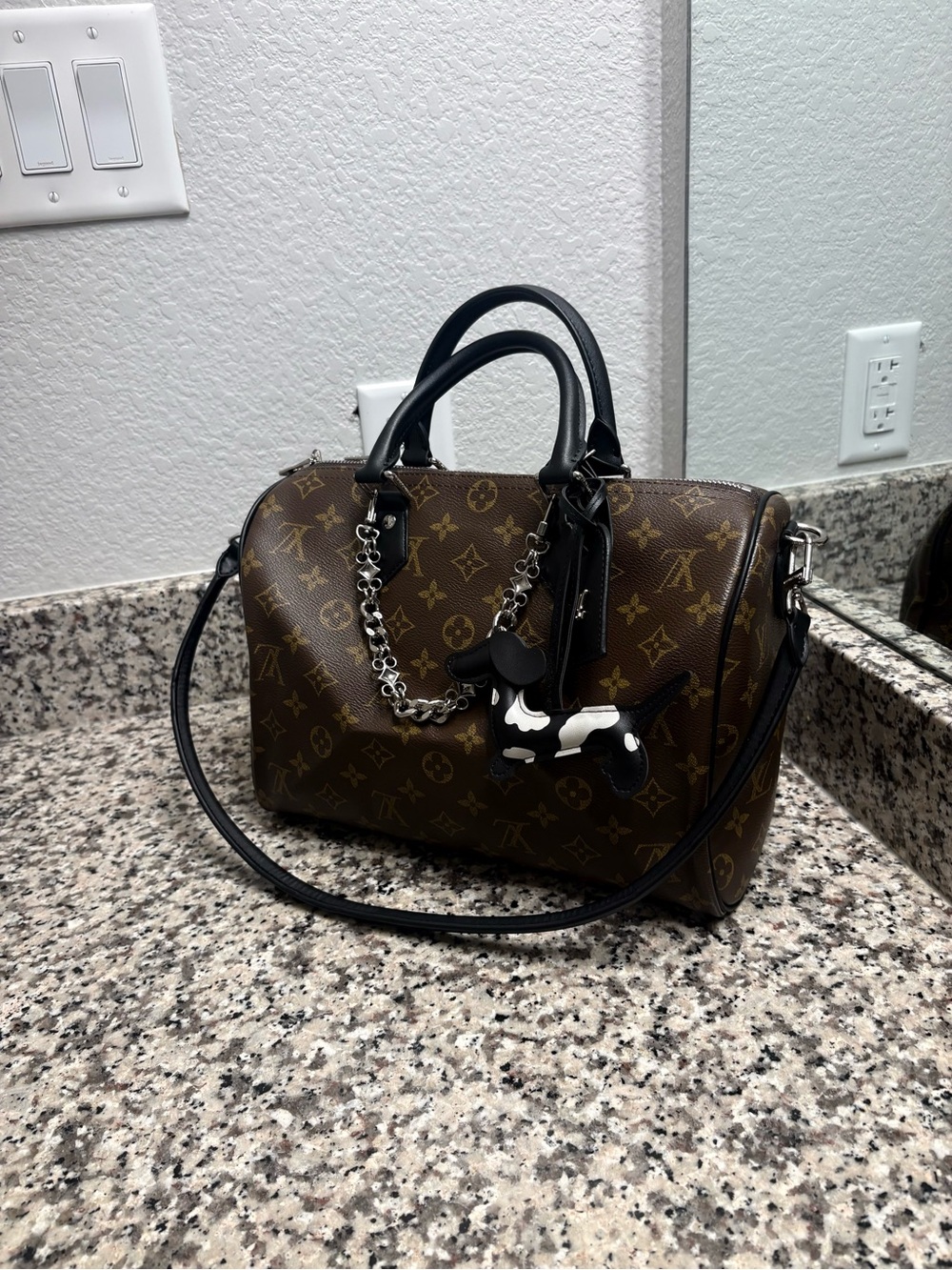 Luxury Monogram Satchel Handbag - Brown with Black Accents